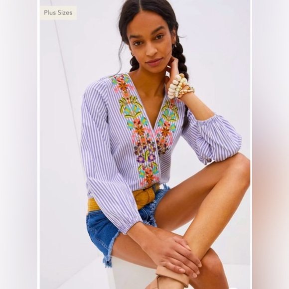 Anthropologie Tops - NWT Anthropologie Artemis embroidered floral faux wrap top